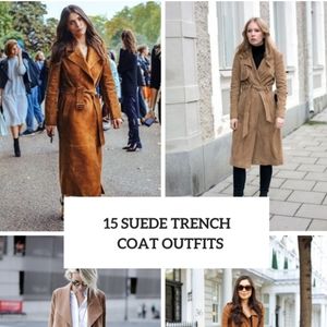 Long faux suede trench
